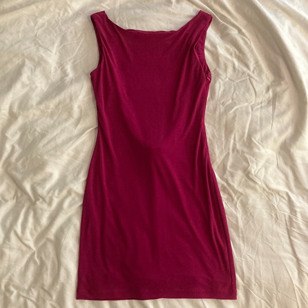 Badgley Mischka Mark & James Fuchsia Low Scoop Back with Jewels Dress, XS